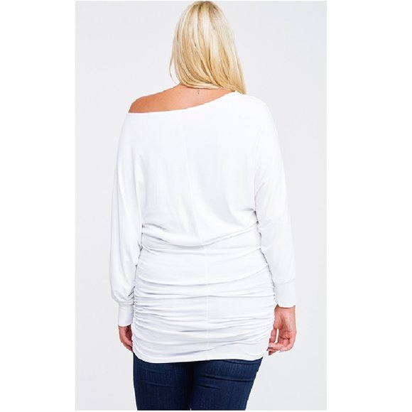 NWT PLUS SZ Off Shoulder White Ruched Top - Picture 3 of 4